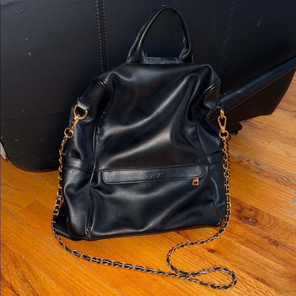 Black Leather Women's backpack/Crossbody Bag